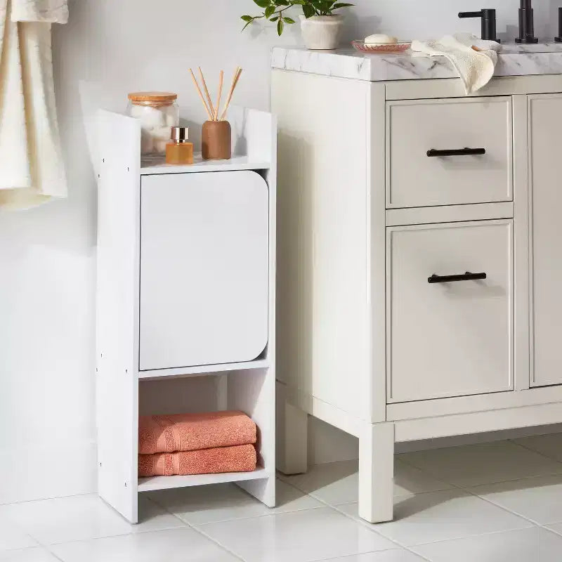 Torre portaoggetti da bagno a 3 ripiani, in truciolato e acciaio, 29,7 cm L x 80,4 cm A, crema