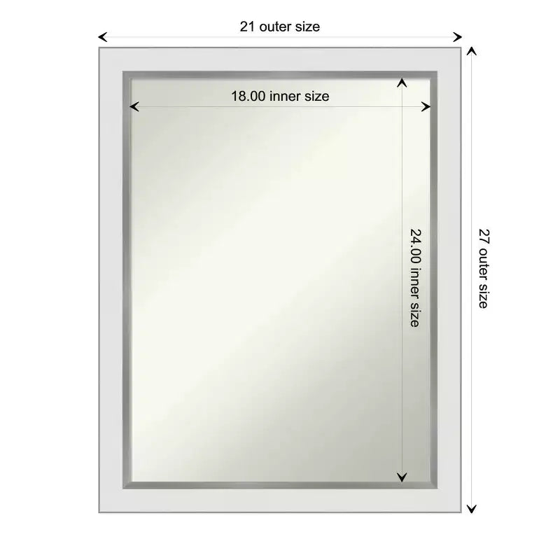 Specchio da parete rettangolare Bianco Argento Cornice stretta Non bisellata, 21"L x 27"A, Assemblato negli USA