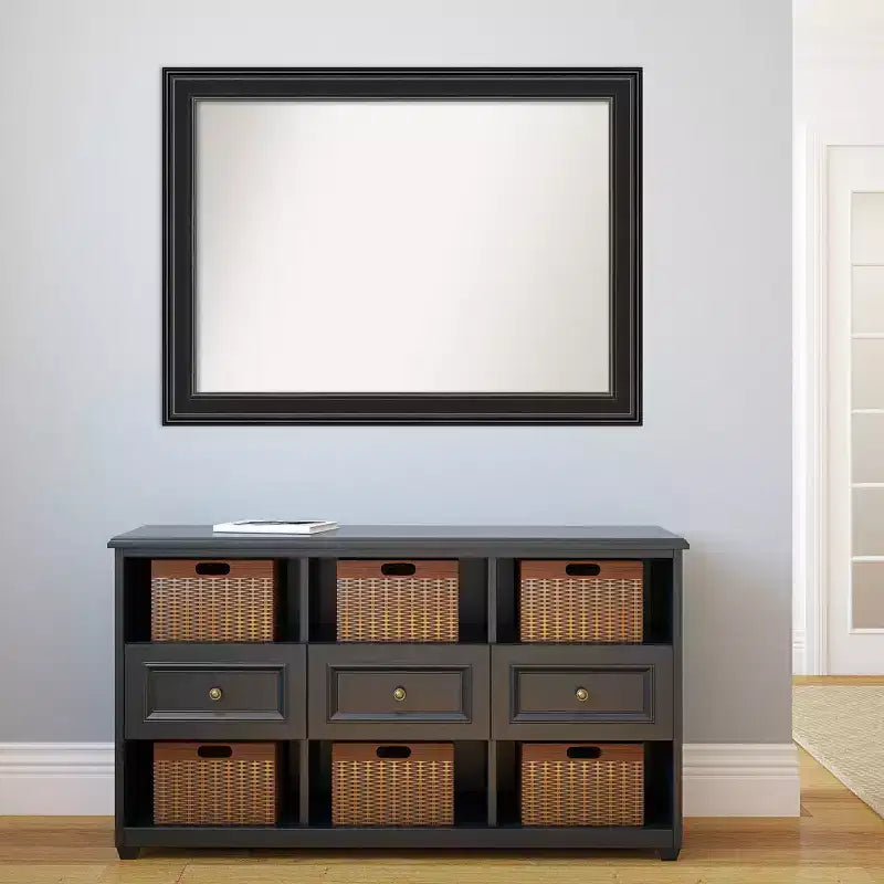 Specchio da parete rettangolare con cornice nera senza smussatura, 43,5"L x 32,5"A, orizzontale o verticale