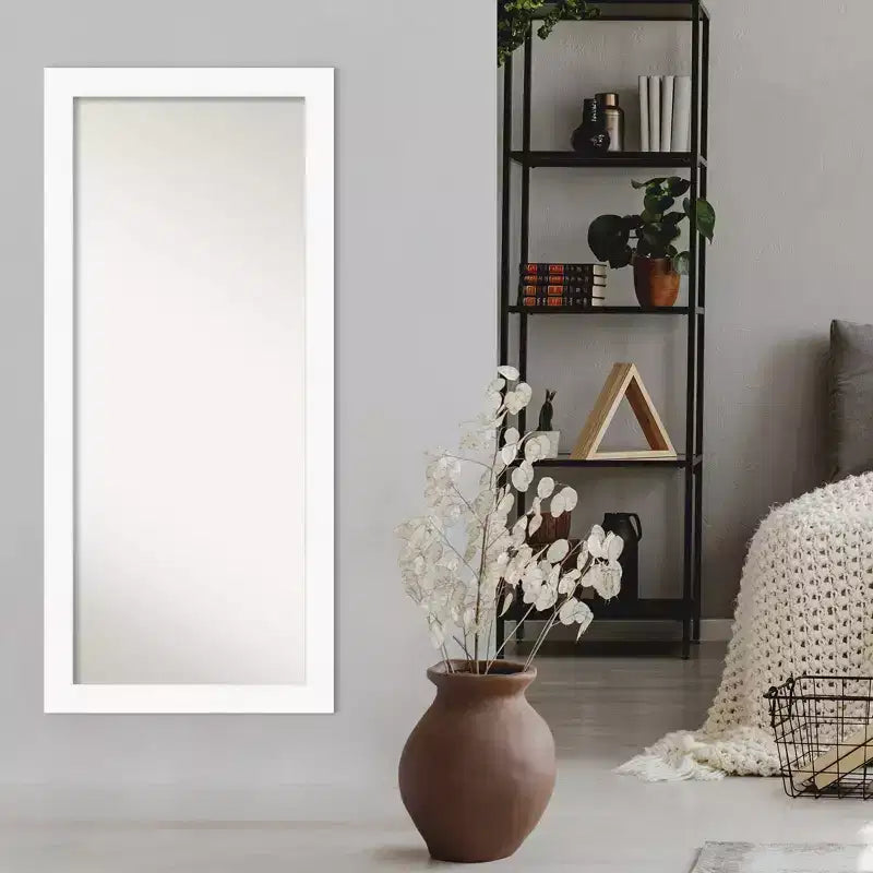 Specchio a figura intera da appoggio a parete o a pavimento, cornice bianca non smussata, 75 cm L x 166 cm H