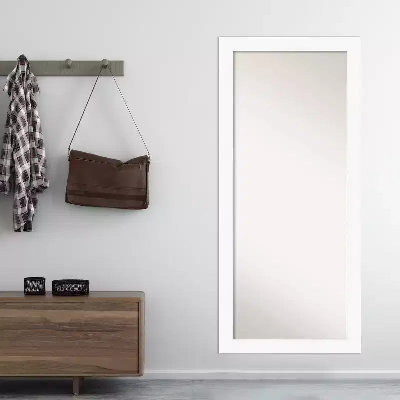 Specchio a figura intera da appoggio a parete o a pavimento, cornice bianca non smussata, 75 cm L x 166 cm H