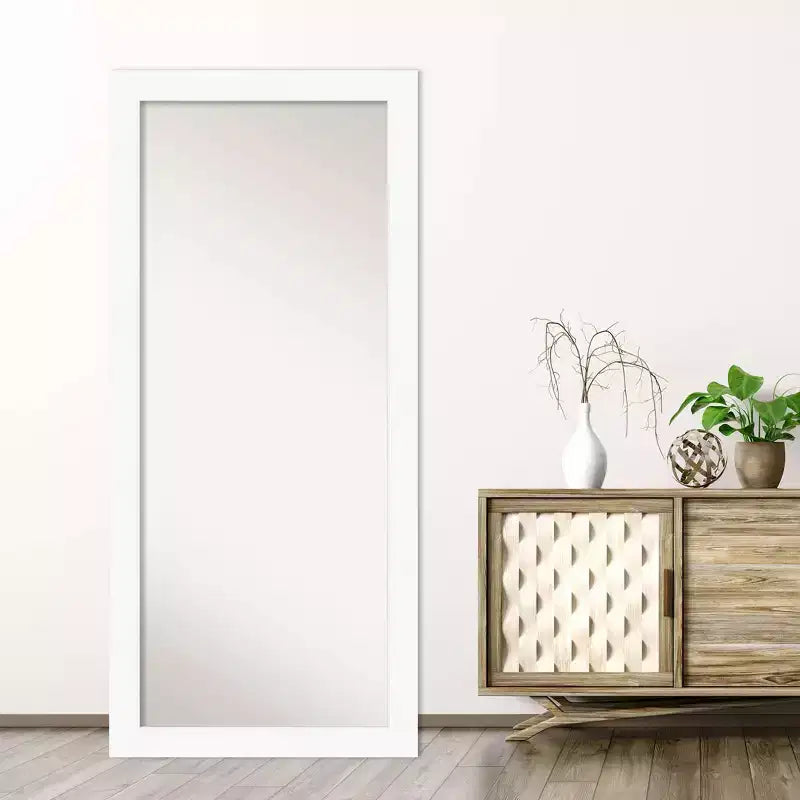 Specchio a figura intera da appoggio a parete o a pavimento, cornice bianca non smussata, 75 cm L x 166 cm H