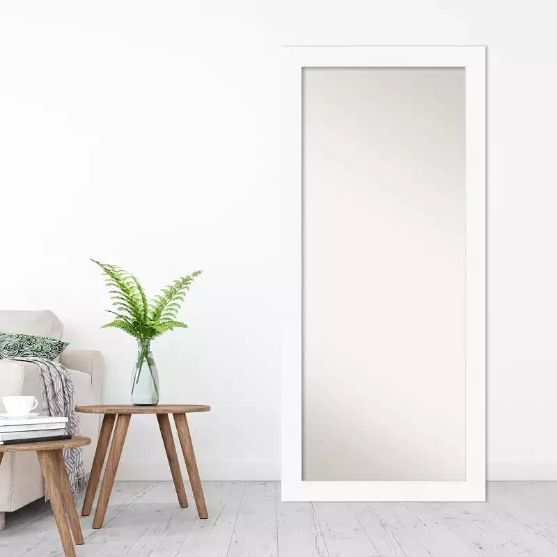 Specchio a figura intera da appoggio a parete o a pavimento, cornice bianca non smussata, 75 cm L x 166 cm H