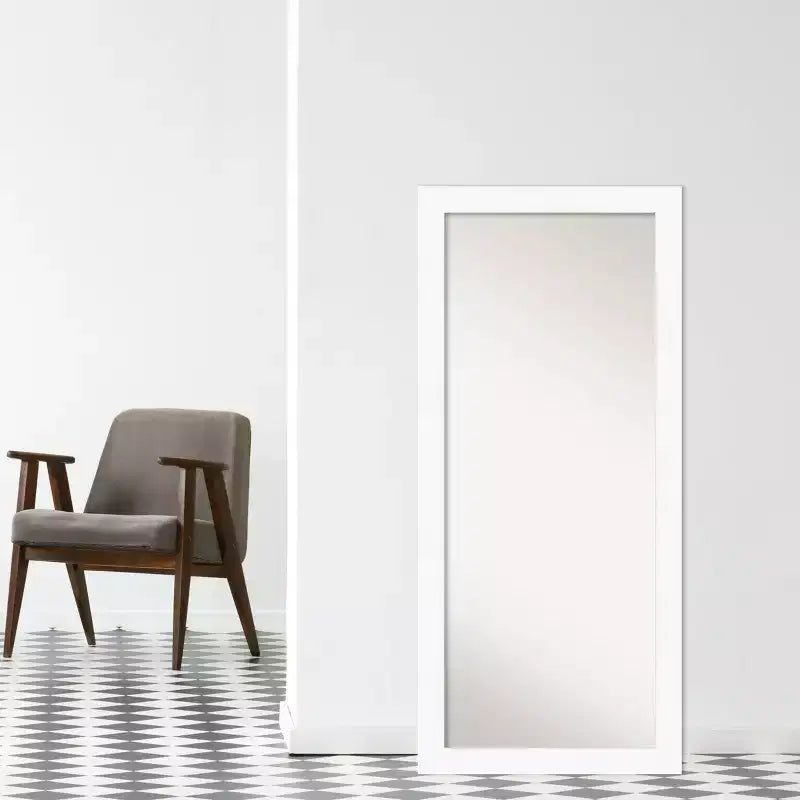 Specchio a figura intera da appoggio a parete o a pavimento, cornice bianca non smussata, 75 cm L x 166 cm H