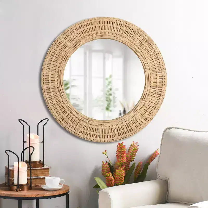 Specchio da parete rotondo in bambù naturale Bamboo Breeze, 60 cm, decorazione bohémien boho