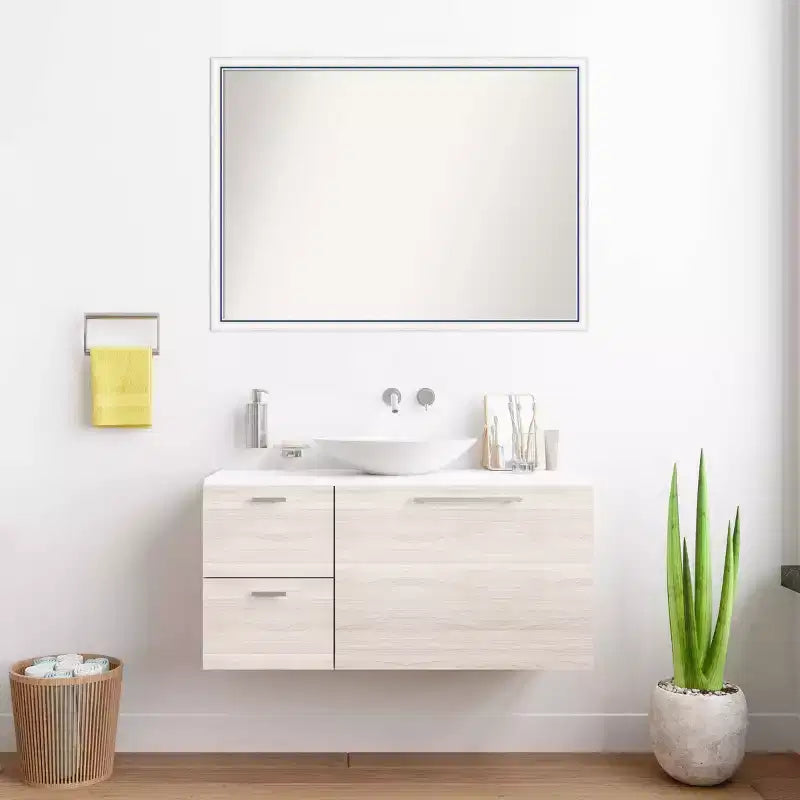 Specchio da parete per bagno, con cornice in legno non smussata, 40" x 29", bianco/blu, con accessori di montaggio