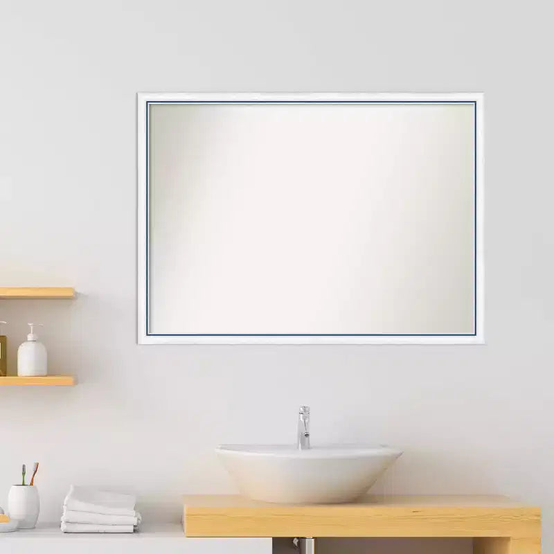 Specchio da parete per bagno, con cornice in legno non smussata, 40" x 29", bianco/blu, con accessori di montaggio