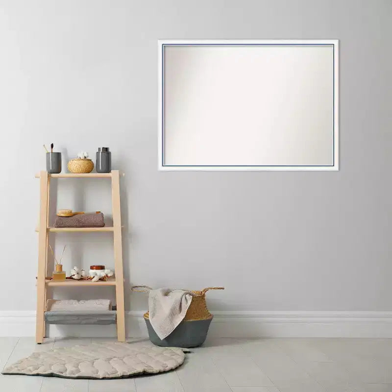 Specchio da parete per bagno, con cornice in legno non smussata, 40" x 29", bianco/blu, con accessori di montaggio