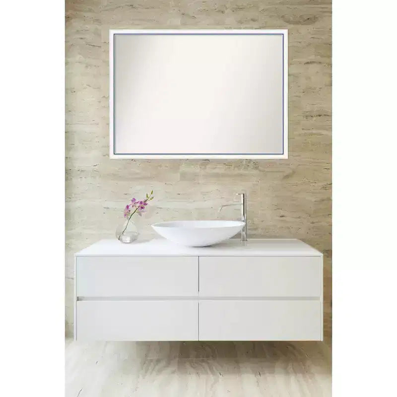 Specchio da parete per bagno, con cornice in legno non smussata, 40" x 29", bianco/blu, con accessori di montaggio