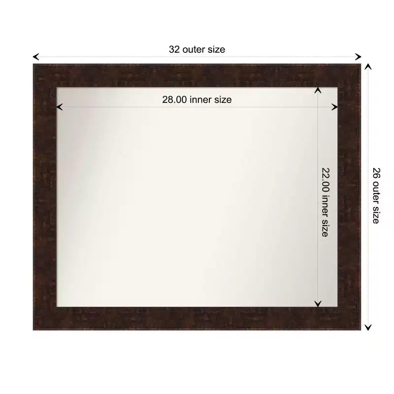 Specchio da parete rettangolare, cornice stretta in bronzo maculato, senza smussatura, 32" L x 26" H, assemblato negli USA