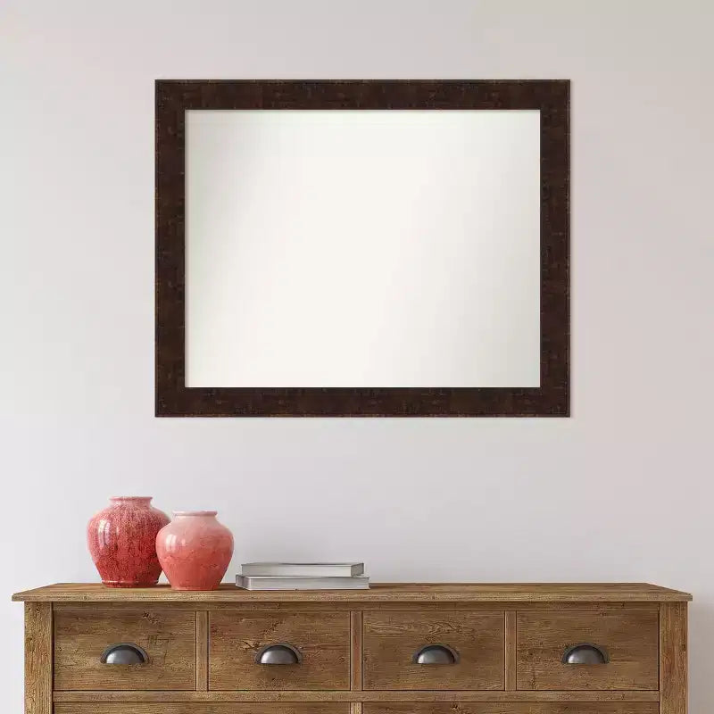 Specchio da parete rettangolare, cornice stretta in bronzo maculato, senza smussatura, 32" L x 26" H, assemblato negli USA