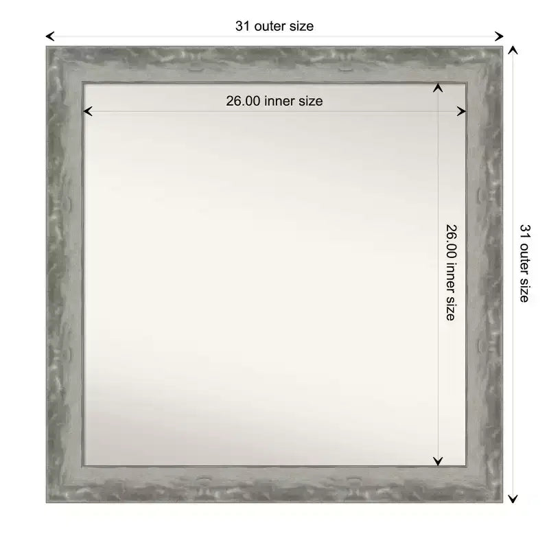 Specchio da parete quadrato per bagno Waveline con cornice argento, non bisellato, 30.5" L x 30.5" A, assemblato negli USA