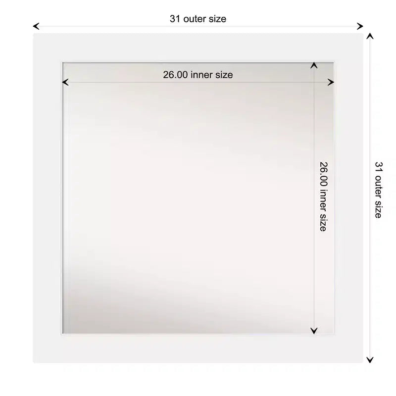 Specchio da bagno da parete quadrato 31x31 in legno Corvino non smussato, bianco, hardware di montaggio incluso
