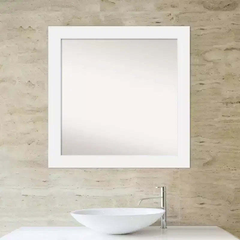 Specchio da bagno da parete quadrato 31x31 in legno Corvino non smussato, bianco, hardware di montaggio incluso