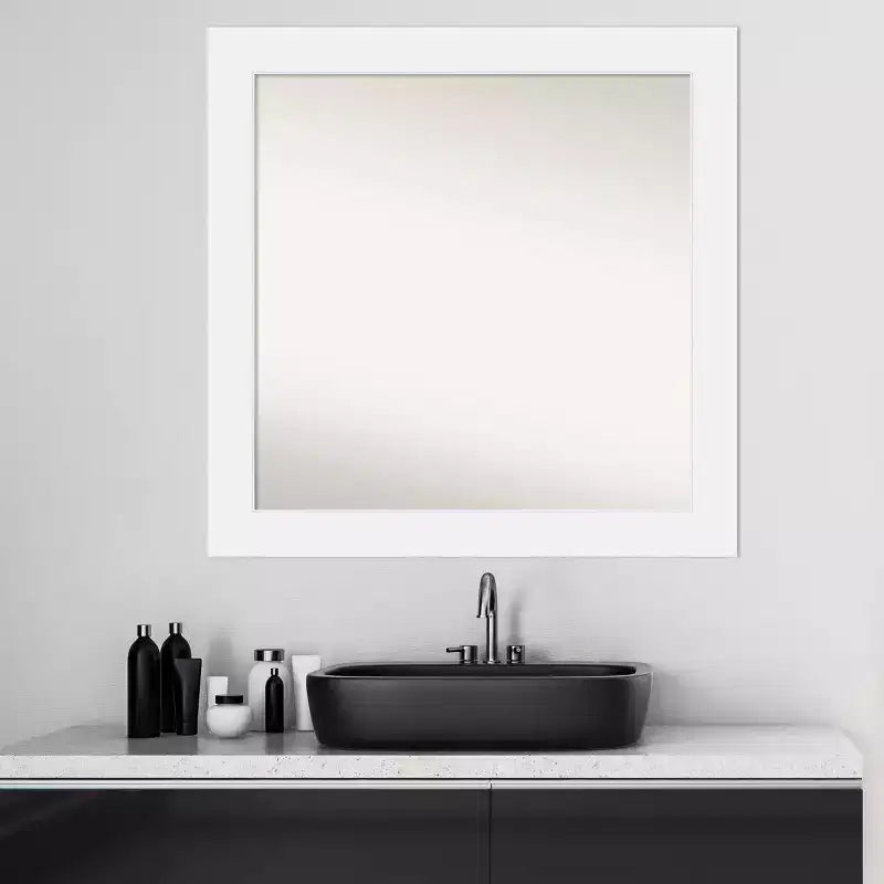 Specchio da bagno da parete quadrato 31x31 in legno Corvino non smussato, bianco, hardware di montaggio incluso