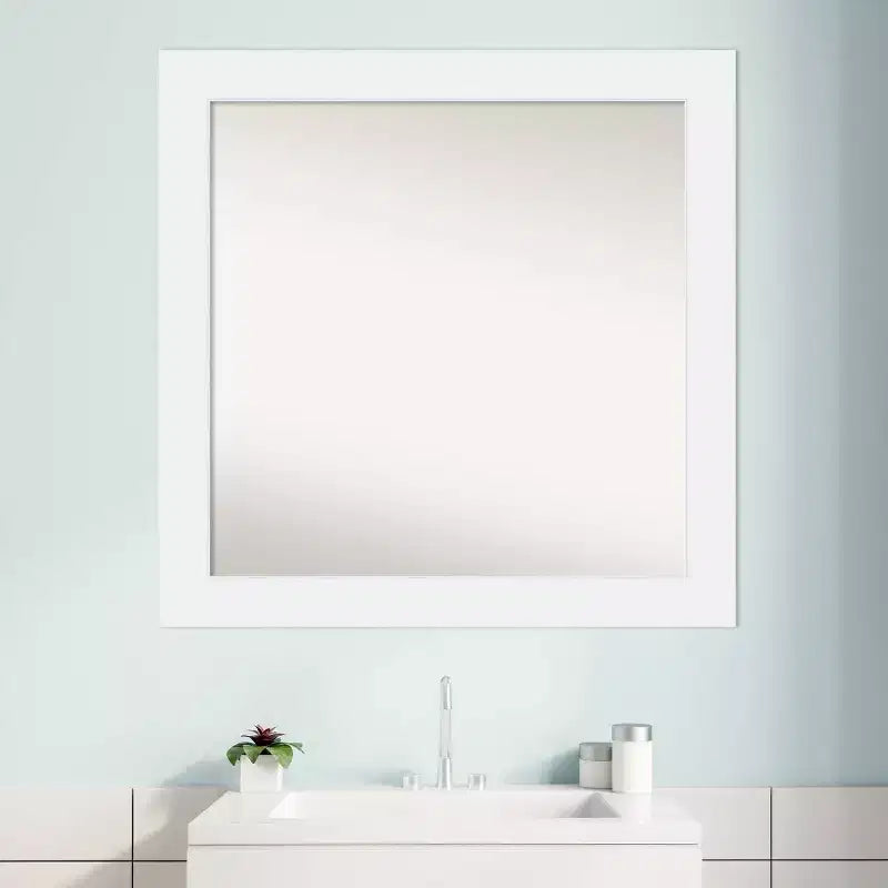 Specchio da bagno da parete quadrato 31x31 in legno Corvino non smussato, bianco, hardware di montaggio incluso