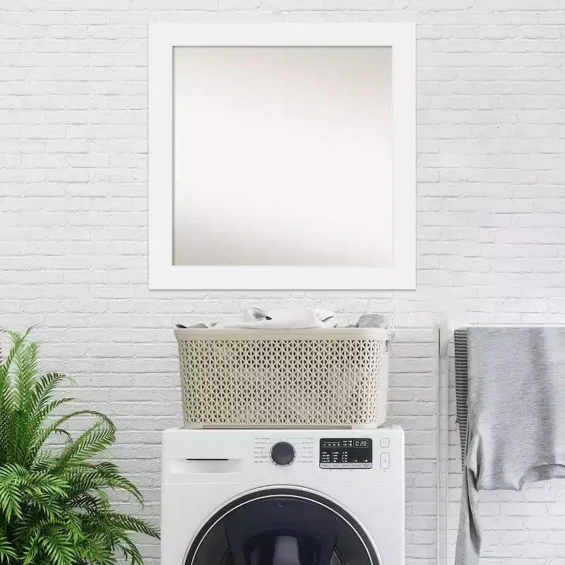 Specchio da bagno da parete quadrato 31x31 in legno Corvino non smussato, bianco, hardware di montaggio incluso