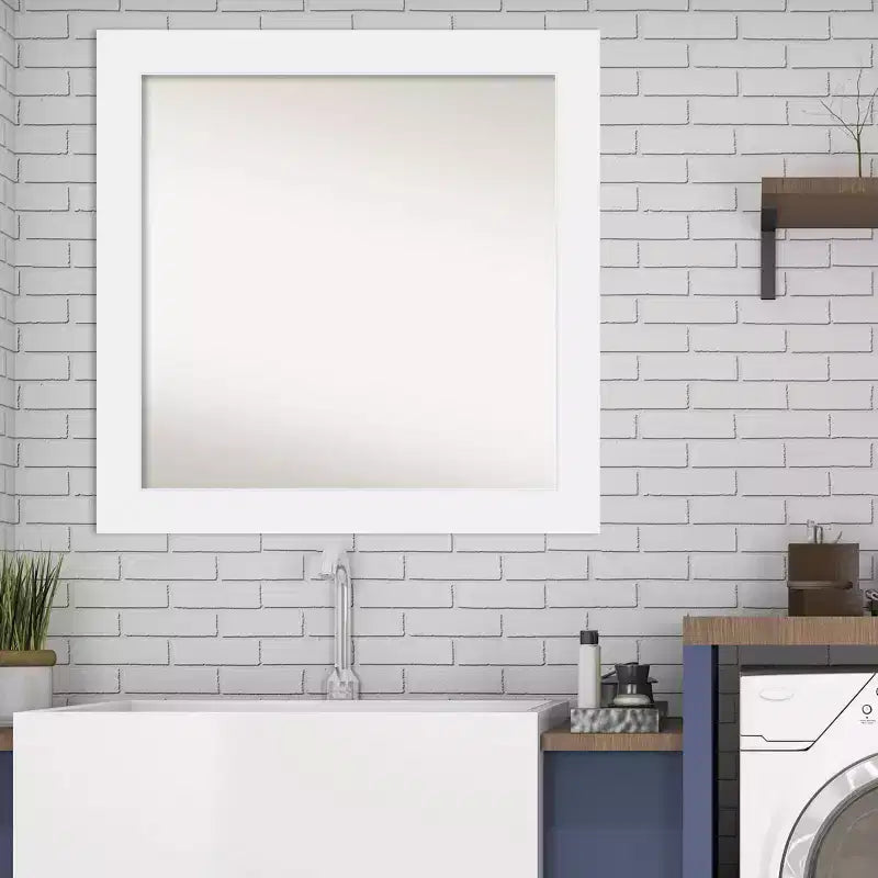 Specchio da bagno da parete quadrato 31x31 in legno Corvino non smussato, bianco, hardware di montaggio incluso
