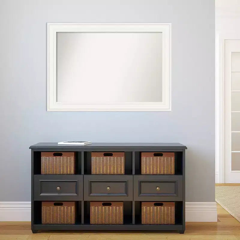 Specchio da parete per bagno bianco 42x30, rettangolare, moderno, con hardware di montaggio, senza smussatura