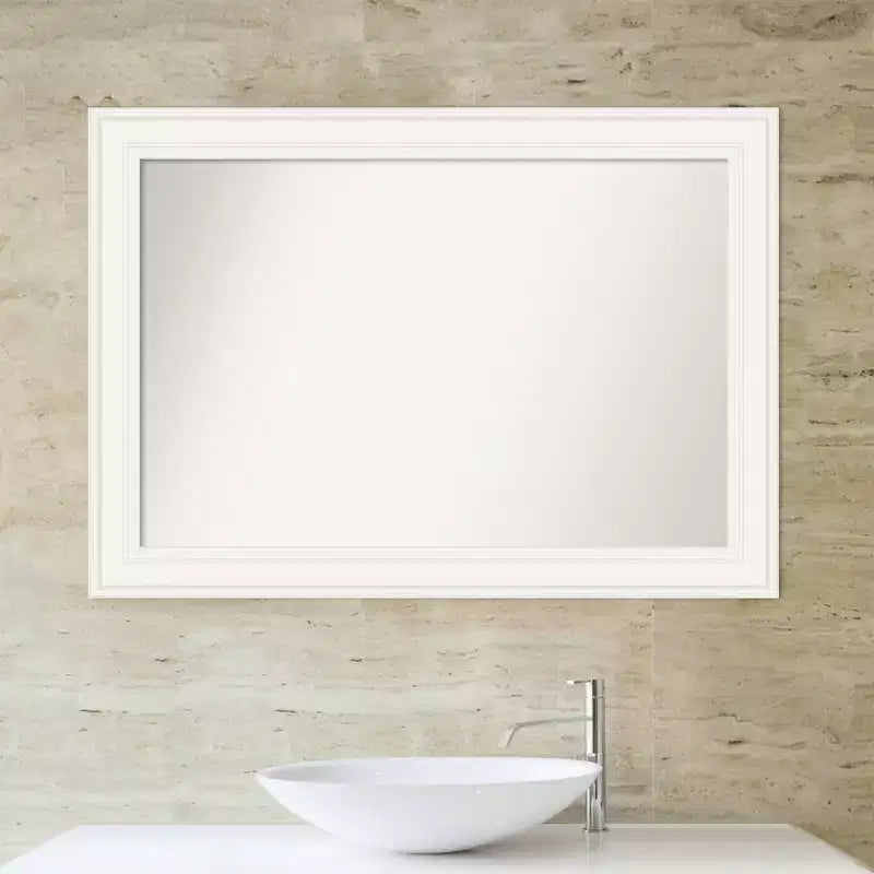 Specchio da parete per bagno bianco 42x30, rettangolare, moderno, con hardware di montaggio, senza smussatura