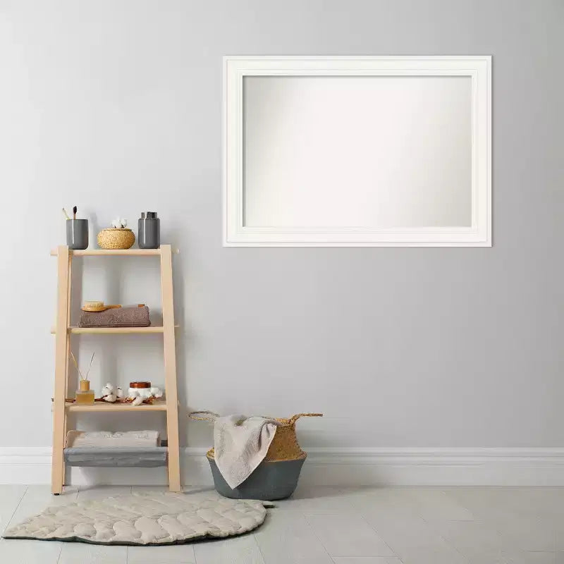Specchio da parete per bagno bianco 42x30, rettangolare, moderno, con hardware di montaggio, senza smussatura