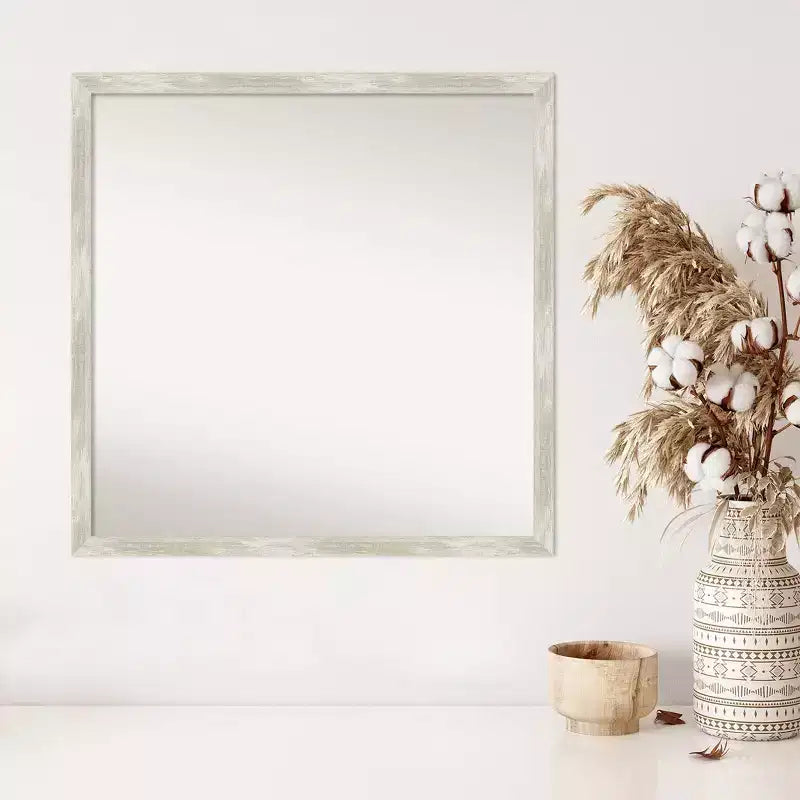 Specchio da Parete Quadrato Effetto Metallico Argento Anticraco Cornice Stretta Non Smussata, 71 cm L x 71 cm H