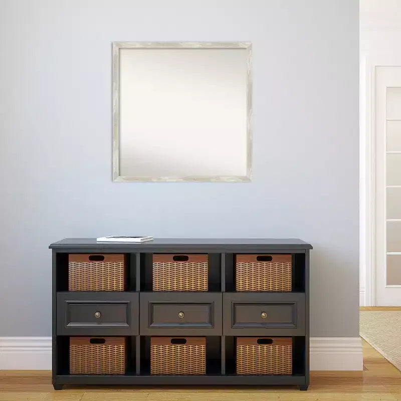 Specchio da Parete Quadrato Effetto Metallico Argento Anticraco Cornice Stretta Non Smussata, 71 cm L x 71 cm H