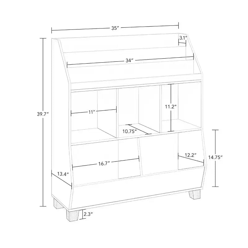 Organizzatore di giocattoli CatchAll per bambini da 89 cm con contenitori e libreria, in MDF bianco, 3+ anni