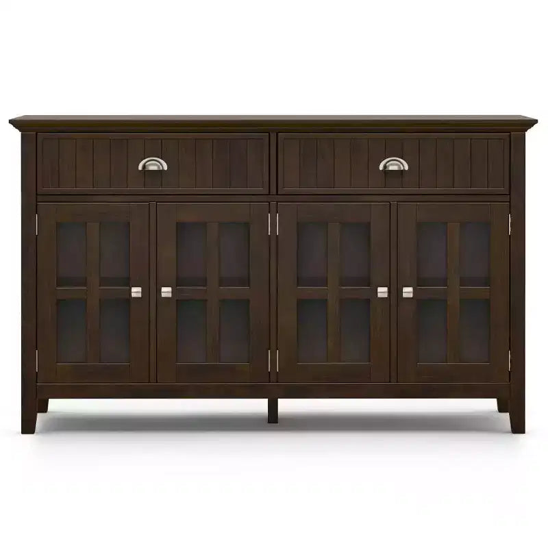 Madia Grande a 4 Ante e 2 Cassetti, in Legno Massello Marrone Brunette, 152 cm L x 91 cm A x 43 cm P