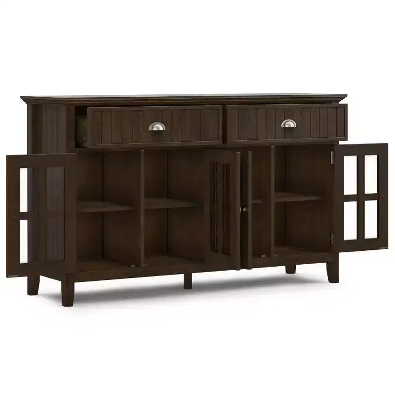 Madia Grande a 4 Ante e 2 Cassetti, in Legno Massello Marrone Brunette, 152 cm L x 91 cm A x 43 cm P
