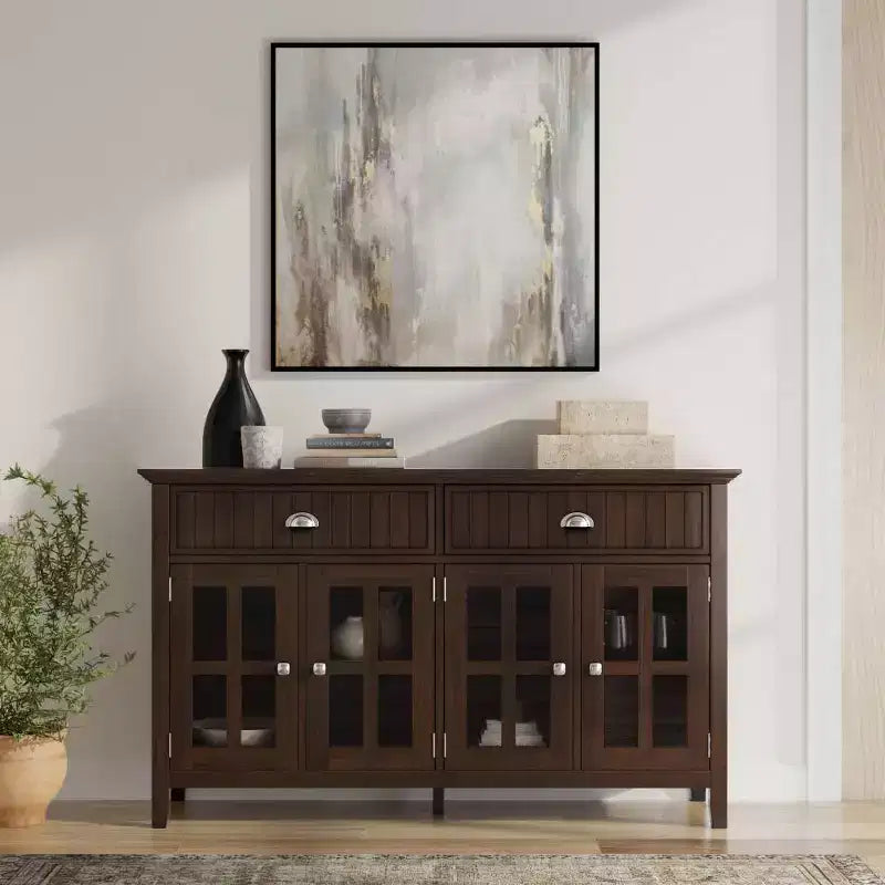 Madia Grande a 4 Ante e 2 Cassetti, in Legno Massello Marrone Brunette, 152 cm L x 91 cm A x 43 cm P