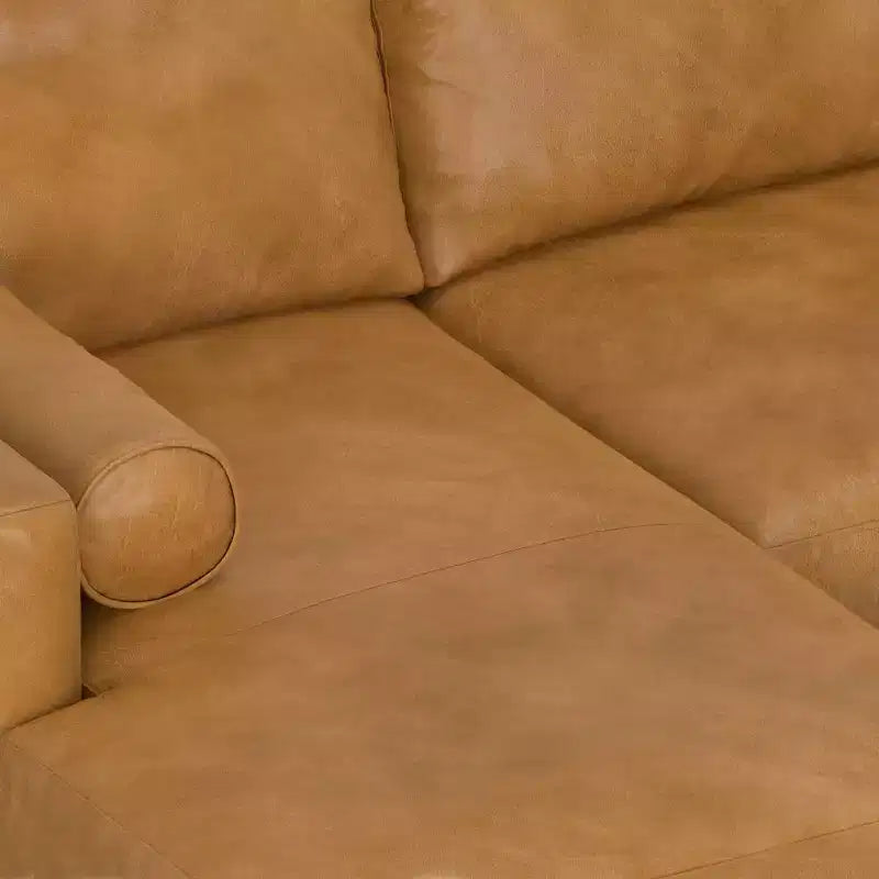 Divano sezionale sinistro in vera pelle color Siena, stile metà secolo, 4 posti, 259 L x 169 P x 86 A cm