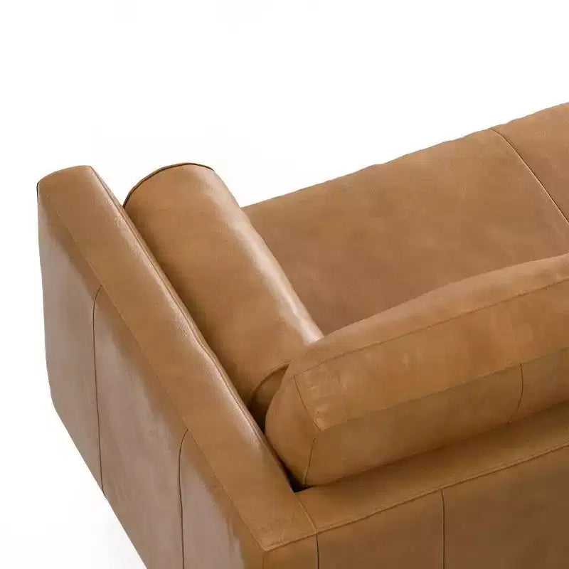 Divano sezionale sinistro in vera pelle color Siena, stile metà secolo, 4 posti, 259 L x 169 P x 86 A cm