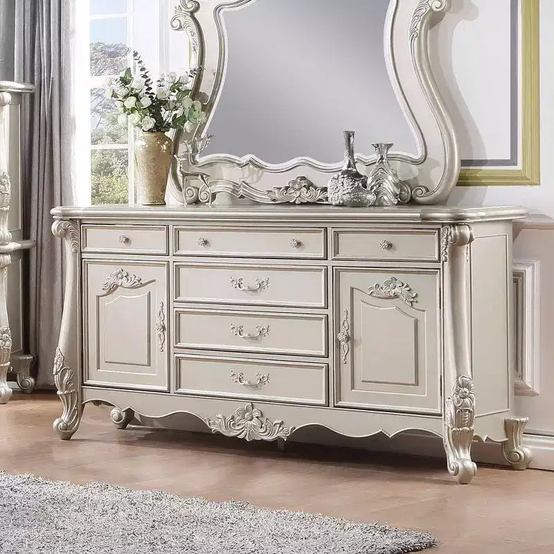 Cassettiera a 6 cassetti finitura champagne, cassetti a coda di rondine, guide in metallo, 71"L x 39"A x 22"P