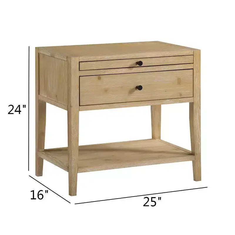Comodino a 1 cassetto con vassoio estraibile e ripiano aperto, finitura naturale, 25"L x 16"P x 24"A