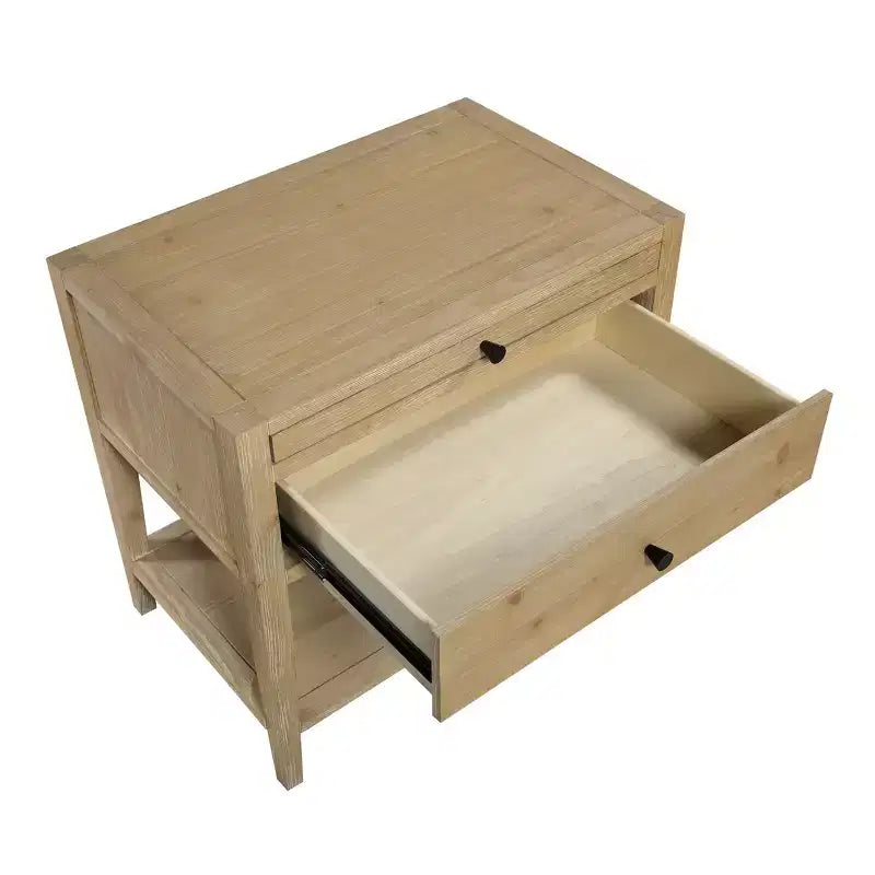 Comodino a 1 cassetto con vassoio estraibile e ripiano aperto, finitura naturale, 25"L x 16"P x 24"A