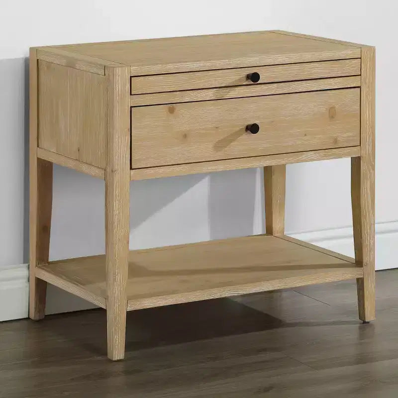 Comodino a 1 cassetto con vassoio estraibile e ripiano aperto, finitura naturale, 25"L x 16"P x 24"A