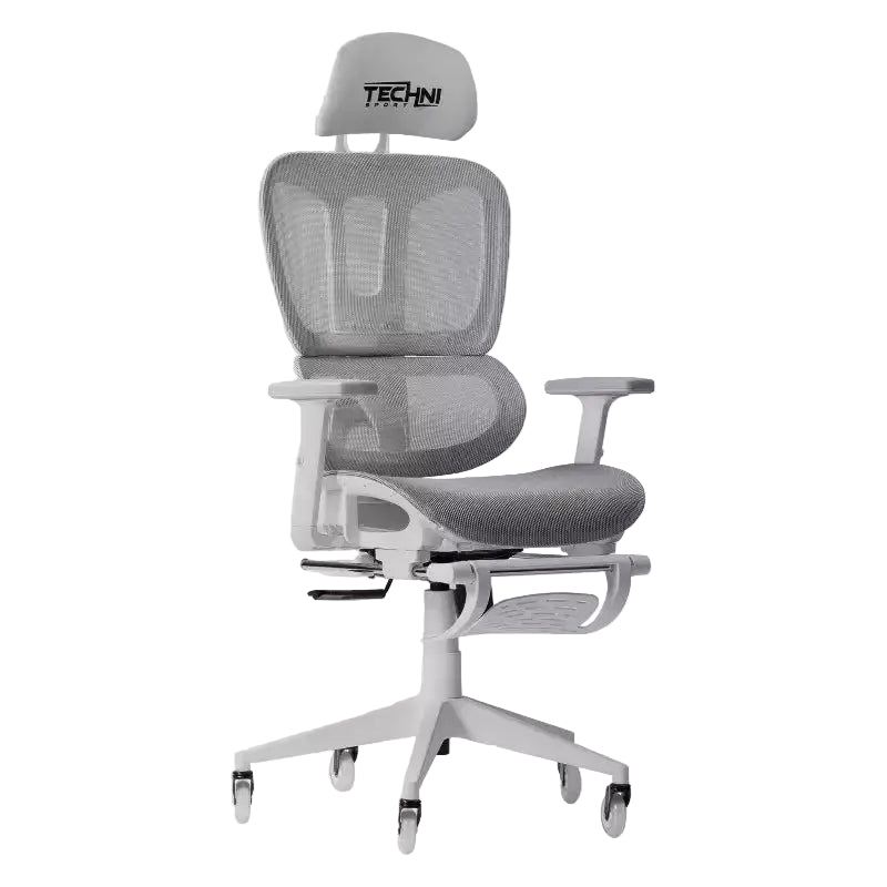 Airflex2 Mesh Gaming Chair with Footrest White - Techni Sport: Synchro-Tilt, 275 Lbs Capacity, Ergonomic Design