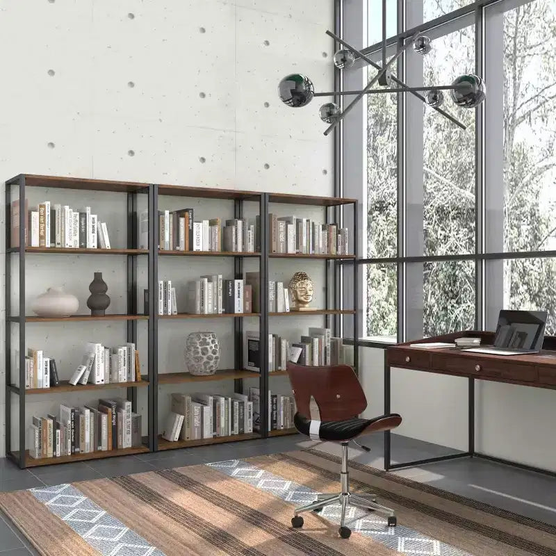 Libreria Brinkley da 72" Marrone Naturale Invecchiato Rustico, Struttura in Acacia e Ferro, 4 Ripiani Aperti
