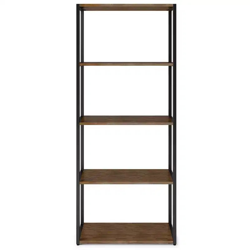 Libreria Brinkley da 72" Marrone Naturale Invecchiato Rustico, Struttura in Acacia e Ferro, 4 Ripiani Aperti