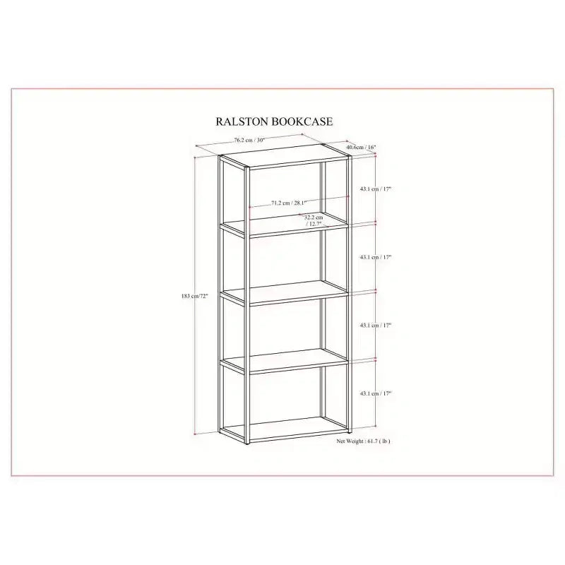 Libreria Brinkley da 72" Marrone Naturale Invecchiato Rustico, Struttura in Acacia e Ferro, 4 Ripiani Aperti
