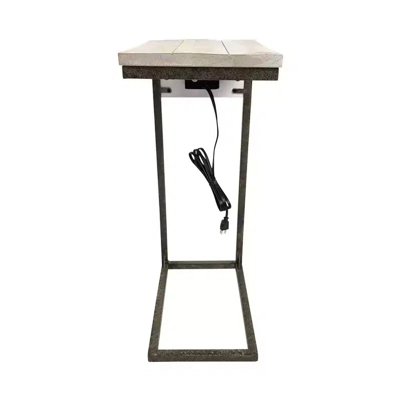 Tavolino laterale a C per laptop con 2 porte USB-A e presa di corrente, piano in legno di mango, struttura in ferro
