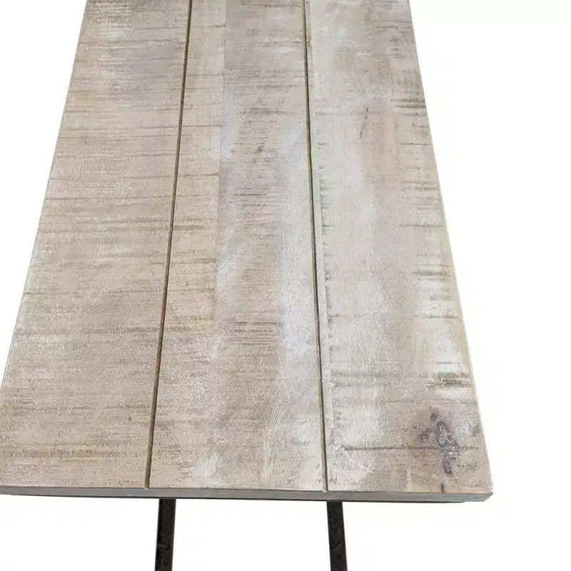 Tavolino laterale a C per laptop con 2 porte USB-A e presa di corrente, piano in legno di mango, struttura in ferro