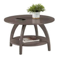 Tavolino rotondo da caffè con ripiano a 2 livelli, grigio scuro spazzolato, gambe in legno massello, 30"L x 18"A