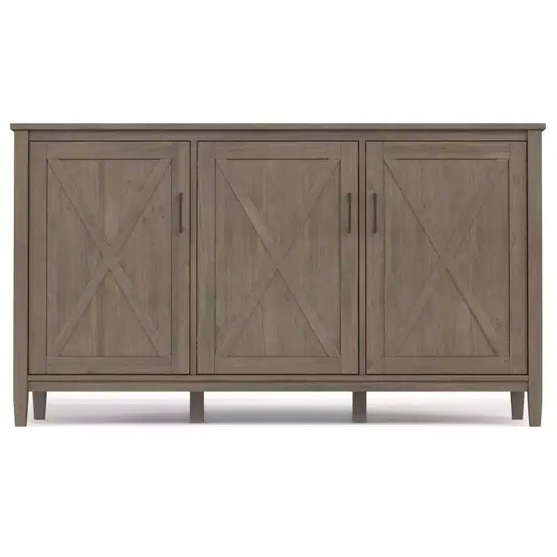Armadio Contenitore Ampio a 3 Ante con Ripiani Regolabili in Legno Massello Marrone Fumé, 152 cm L x 86 cm H x 46 cm P