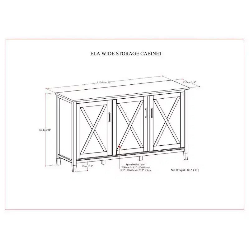 Armadio Contenitore Ampio a 3 Ante con Ripiani Regolabili in Legno Massello Marrone Fumé, 152 cm L x 86 cm H x 46 cm P