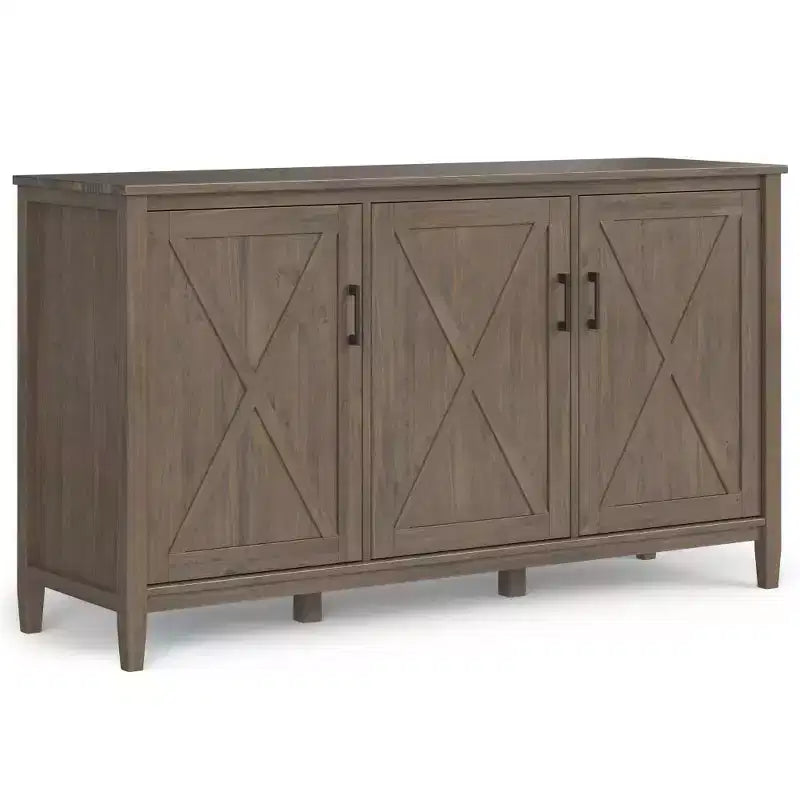 Armadio Contenitore Ampio a 3 Ante con Ripiani Regolabili in Legno Massello Marrone Fumé, 152 cm L x 86 cm H x 46 cm P
