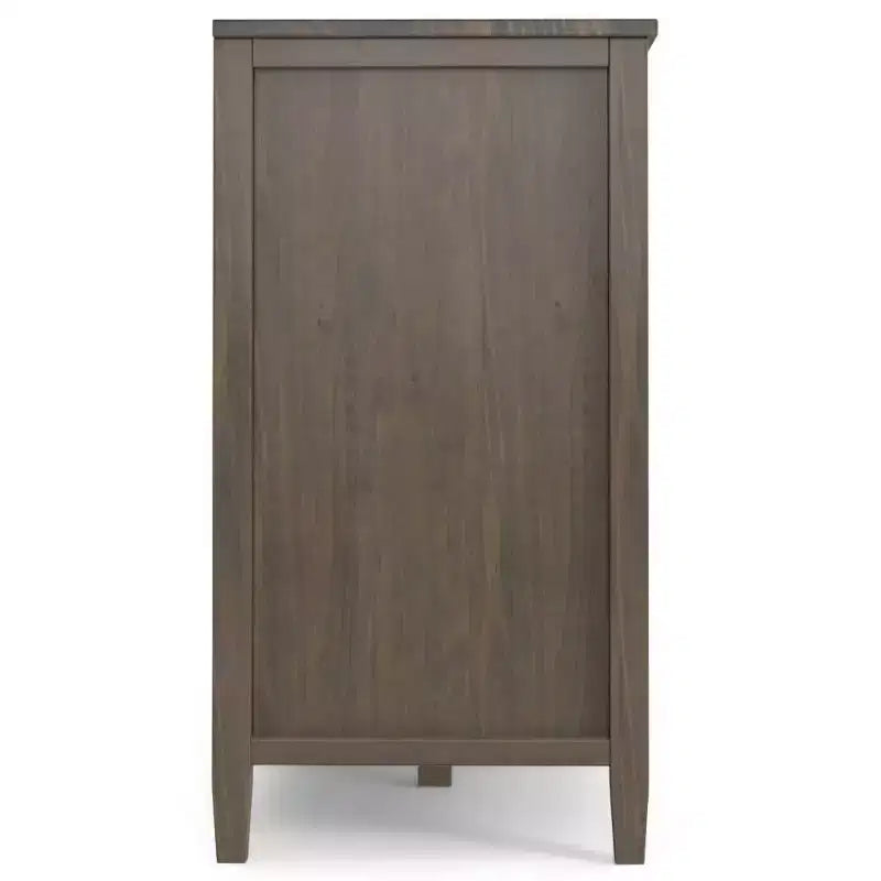 Armadio Contenitore Ampio a 3 Ante con Ripiani Regolabili in Legno Massello Marrone Fumé, 152 cm L x 86 cm H x 46 cm P