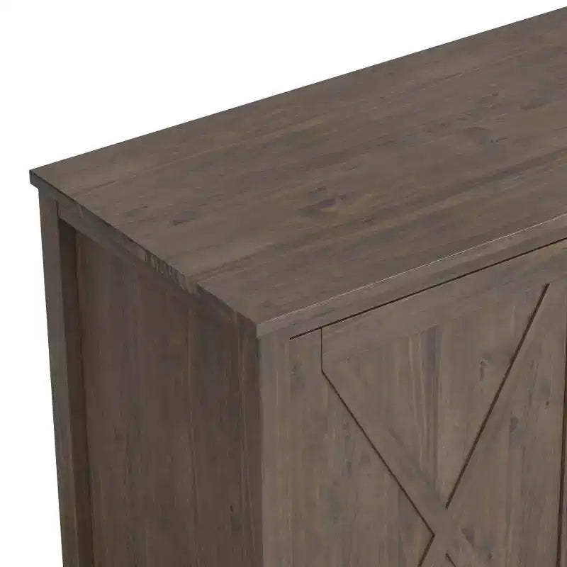 Armadio Contenitore Ampio a 3 Ante con Ripiani Regolabili in Legno Massello Marrone Fumé, 152 cm L x 86 cm H x 46 cm P