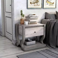 Tavolino con 1 Cassetto e Ripiano Aperto, Bianco Costiero, Base a Piedistallo, 22.99"L x 21.54"H